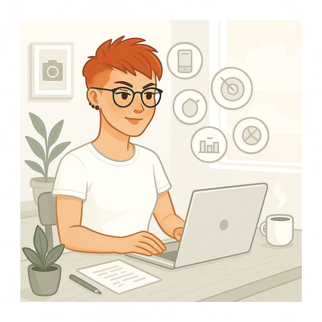 Illustration d’une personne en train d’étudier ou de travailler sur un projet numérique.